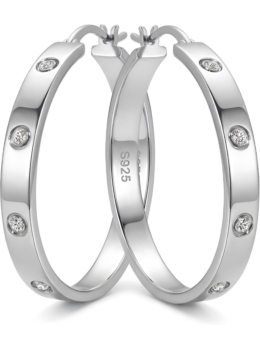Anthropologie Silver Hoop Earrings with Crystal Accents